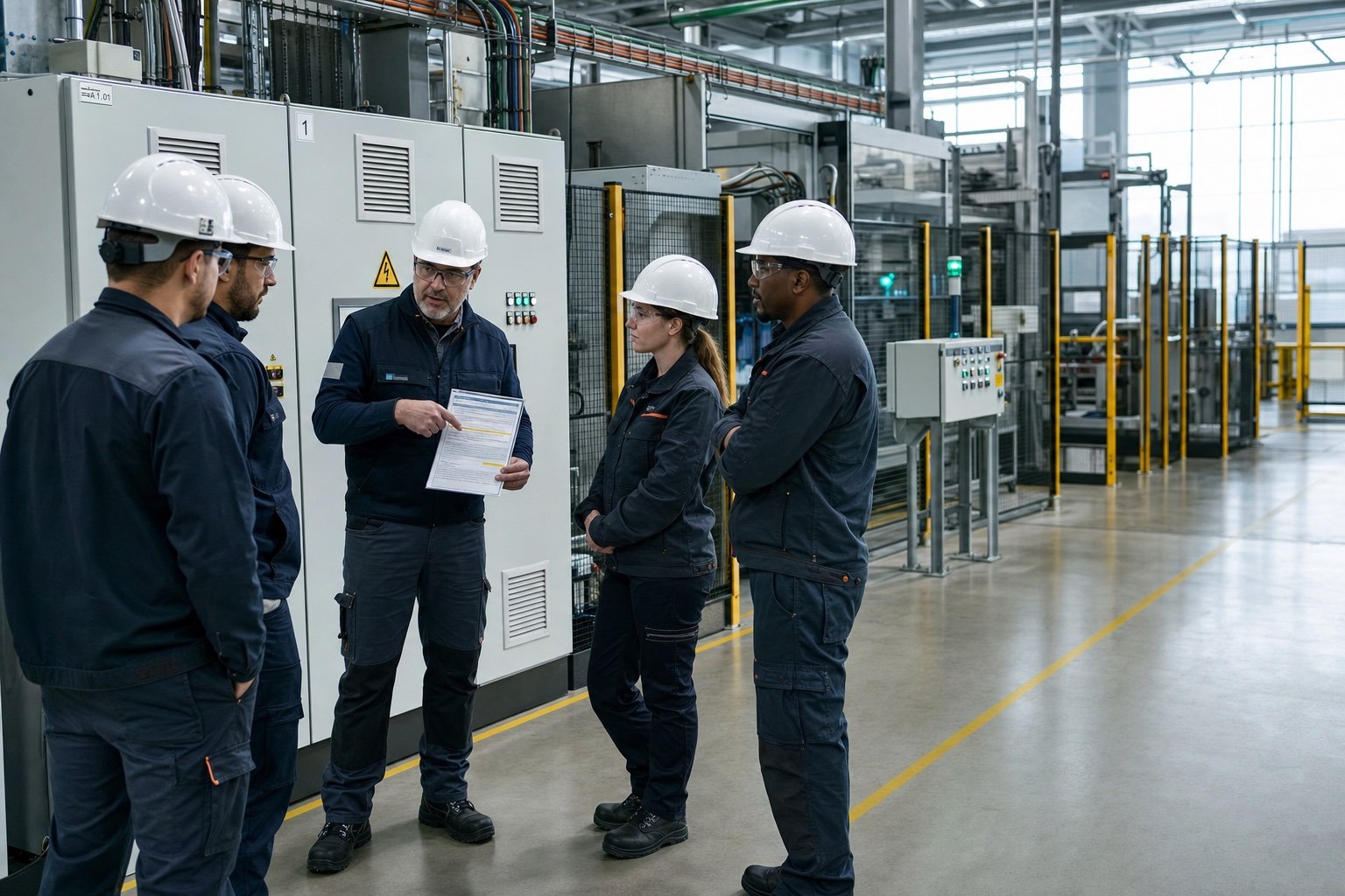 Praxisnahe Unterweisung von Elektrofachkräften in einer Produktionshalle